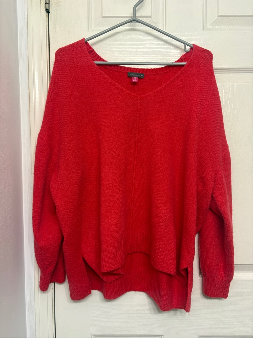 Vince Camuto Coral Red V-Neck Oversized Knit Sweater 2XL
